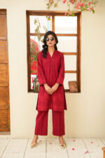 Crimson Bloom Embroidered Cotton 2-Piece Suit - Image 3