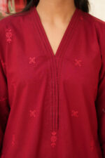 Crimson Bloom Embroidered Cotton 2-Piece Suit - Image 4