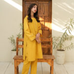Mustard Ochre Embroidered Cotton 2-Piece Suit