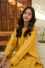 Mustard Ochre Embroidered Cotton 2-Piece Suit - Image 2
