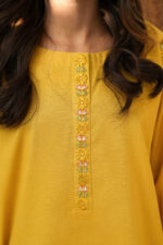Mustard Ochre Embroidered Cotton 2-Piece Suit - Image 4