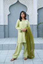Pistachio Serenity Embroidered Silk 3-Piece Suit