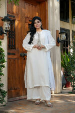 Pearl White Hand-Embellished Silk 3-Piece Suit