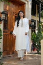 Pearl White Hand-Embellished Silk 3-Piece Suit - Image 2