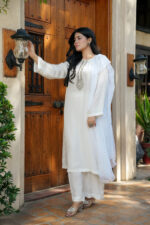 Pearl White Hand-Embellished Silk 3-Piece Suit - Image 3