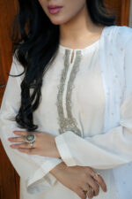 Pearl White Hand-Embellished Silk 3-Piece Suit - Image 4