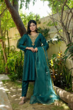 Emerald Teal Gilded Silk 3-Piece