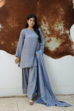 Steel Blue Luminous Silk 3-Piece Suit