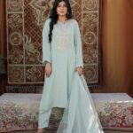 Soft Blue Embellished Silk Suit