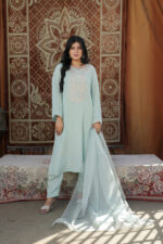 Soft Blue Embellished Silk Suit