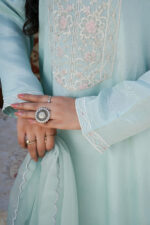 Soft Blue Embellished Silk Suit - Image 3