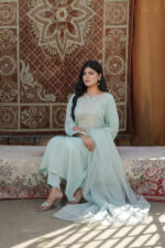 Soft Blue Embellished Silk Suit - Image 4