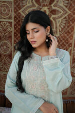 Soft Blue Embellished Silk Suit - Image 6