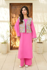 Plain Pink Lawn Suit with Coatie