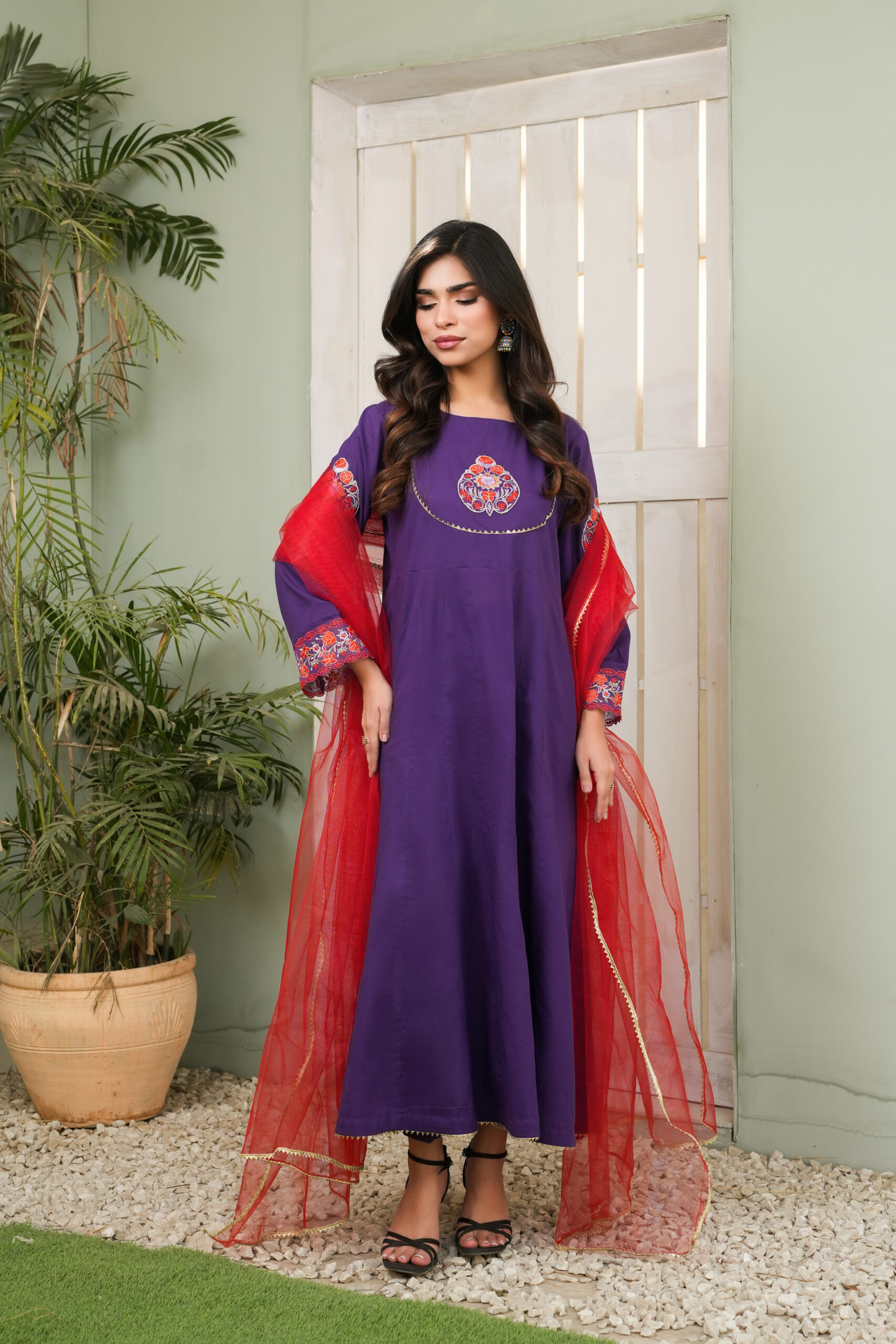 DSC09960 Purple Lawn Frock Suit - Image 1