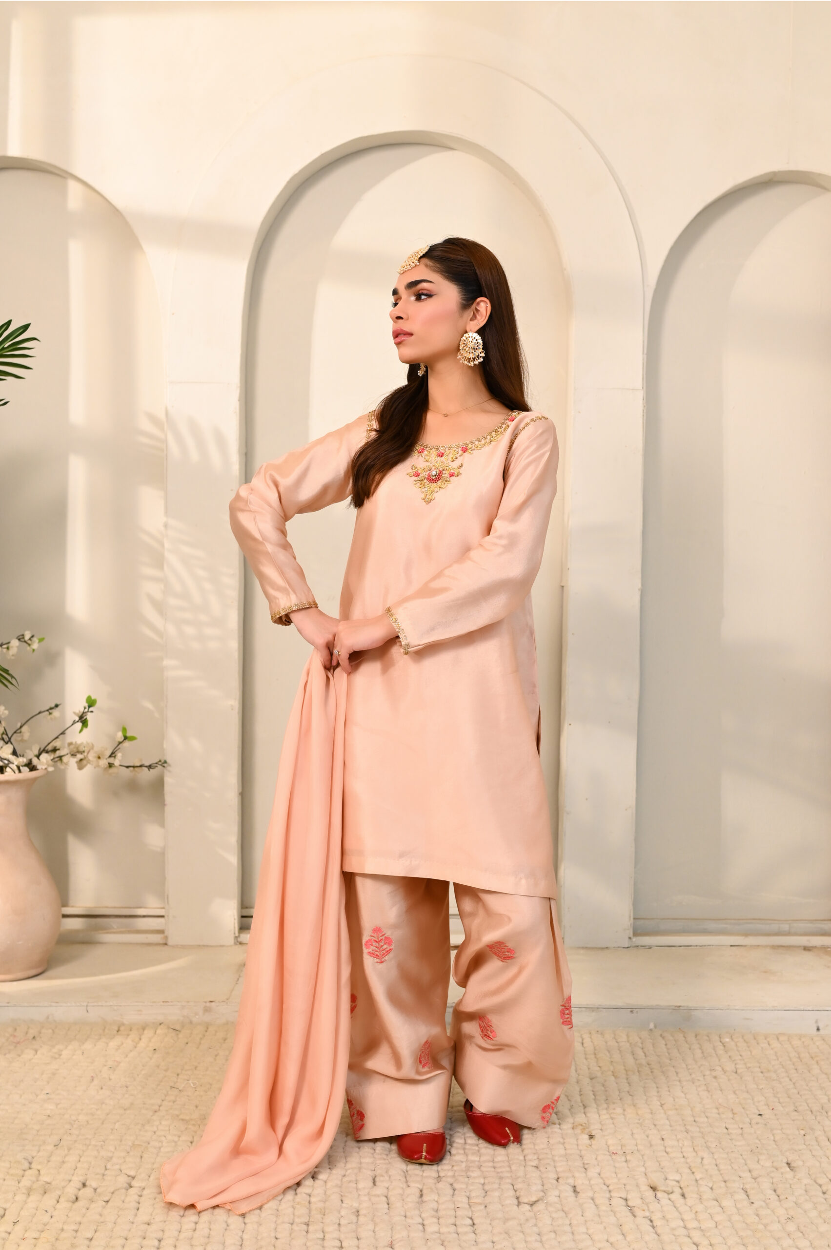 ALI_1451 Peach Blossom Lama Silk 3-Piece - Image 1